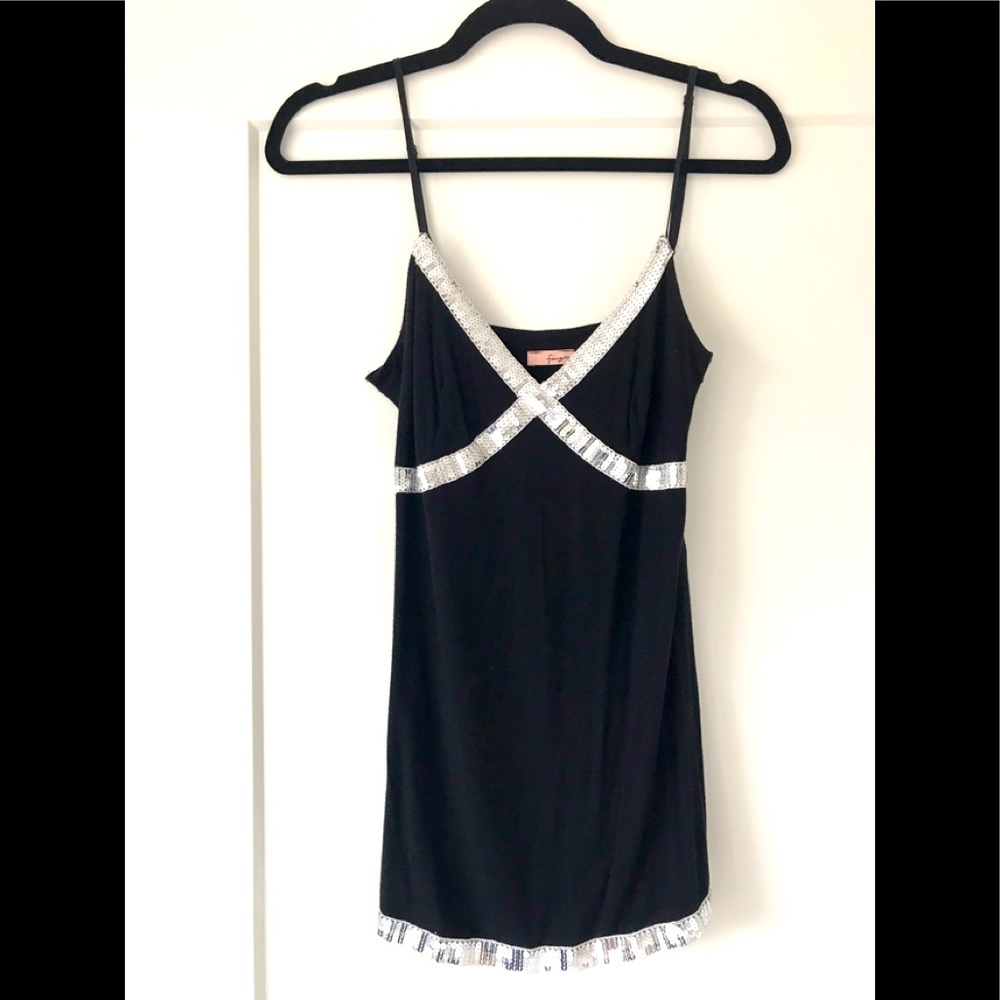 Silver sequin-embellished black tank top